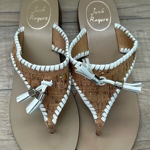 Jack Rogers Cork and White Tassel Sandals